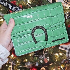 Green Croc-Embossed Shoulder Bag